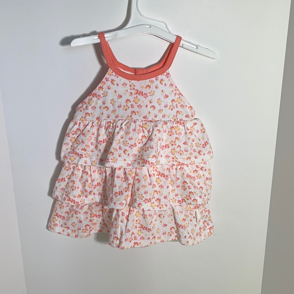 Burt’s Bees Baby Girl’s Peach & White Floral Petal Tiered Sleeveless Tunic